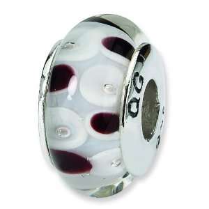   Sterling Silver Brown & White Hand Blown Glass Bead Arts, Crafts