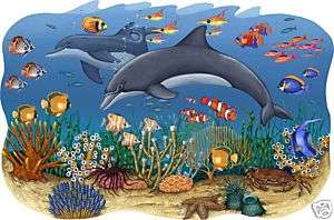 SEASCAPE MINI MURAL; DOLPHINS, FISH, STARFISH  