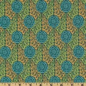  44 Wide Lily Rose Stencil Teal Fabric By The Yard Arts 
