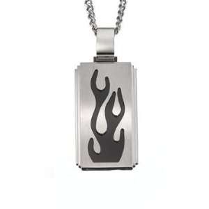  STEL Stainless Steel Black Flame Accent Dog Tag Jewelry