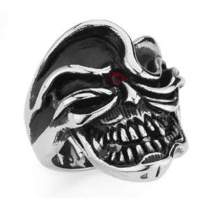 Stainless Steel one eye Skull Ring With Red Stone(Available in Sizes 