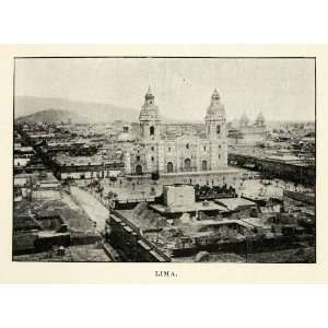 1901 Halftone Print Lima Peru Basilica Cathedral Roman Catholic Plaza 