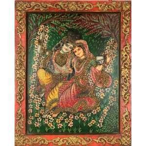  Radha Krishna on a Swing of Flowers   Antiquated Color on 
