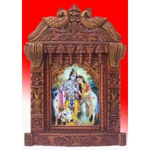  Elegant Poster of Radha Krishna with His Cow in Wood Craft 