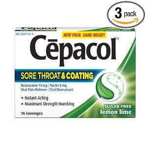 Cepacol Lozenges Max Sugar Free Sore Throat Plus Coating, Lemon Lime 