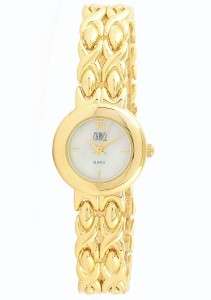 CARVEL Ladies Pearl Gold Tone Watch & Bracelet Gift Set  