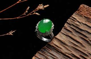   Grade A Jadeite Jade Ring and ring diamonds, 18kt. white Gold  