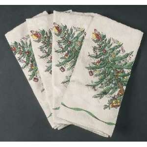 Spode Christmas Tree Green Trim Set of 4 20 Cloth Napkin, Fine China 