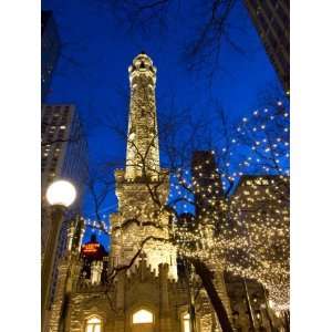  Old Water Tower with holiday lights, Chicago, Illinois 