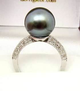 SOLID 18K WHITE GOLD DIAMOND RING WITH A GORGEOUS 11.8mm FINE TAHITIAN 