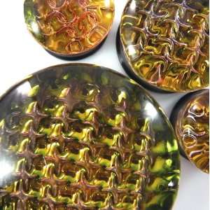 Polychrome Gold Colored Chainmail Double Flare Handmade Glass Plugs 