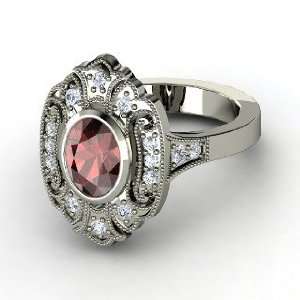  Chamonix Ring, Oval Red Garnet 14K White Gold Ring with 