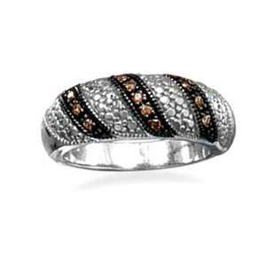 Champagne Diamond Overlap Design Band Ring Rhodium on Sterling Silver