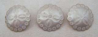   THREE VINTAGE SILVER TONED METAL SOUTHWEST STAMP DESIGN BUTTONS  