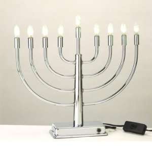  Silver LED Lighted Flameless Chanukah Hanukkah Menorah