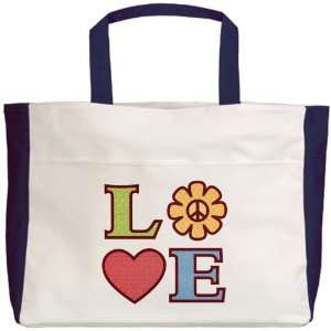   Tote Navy LOVE with Sunflower Peace Symbol and Heart 