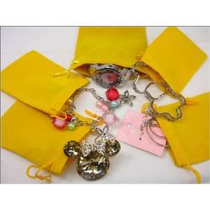 Wholesale Lot of 100 Yellow Velvet Pouches with Drawstring for Jewelry 