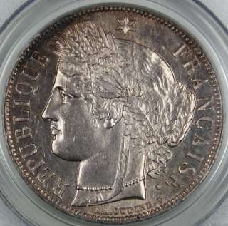   France 5 Francs PCGS AU 58, Cere avec legende, Silver Coin  