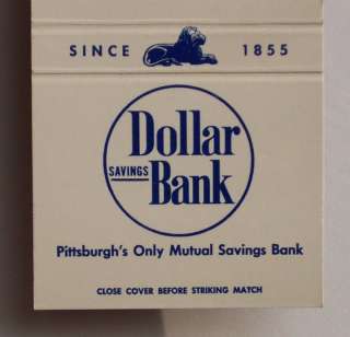 1960s Matchbook Dollar Savings Bank Pittsburgh PA MB  