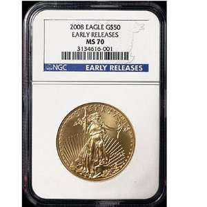 2008 $50 Gold American Eagle MS70 Early Release  Sports 