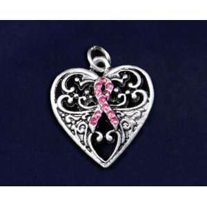 Pink Ribbon Charm  Decorative Heart (Retail)