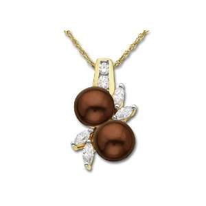 Chocolate Pearl and White Sapphire Pendant 10K Gold