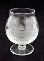 Wine Glass Stemware Small Brandy Sniffer Etched Ship  