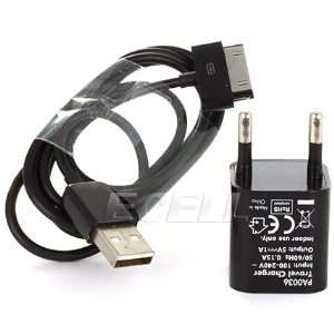  Ecell   BLACK USB 2 PIN EURO POWER ADAPTER + CABLE FOR 
