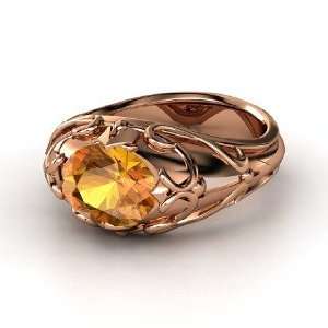  Hearts Crown Ring, Oval Citrine 14K Rose Gold Ring 