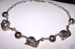 ESCARGOT ANYONE? STERLING TAXCO MEXICO NECKLACE SNAILS  