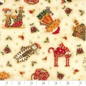   Fancy Cats Christmas Natural Fabric By The Yard Arts, Crafts & Sewing