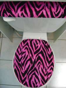 Zebra Pink Stripes Toilet Seat Lid & Tank Cover Set  