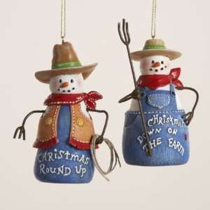   of 12 Farmer and Cowboy Snowman Christmas Ornaments