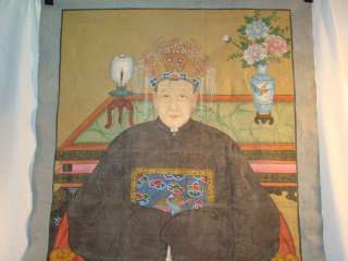   Antique CHINESE Folk Art OLD Seated ANCESTOR PORTRAIT Painting  