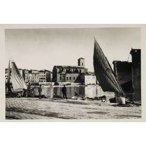  1937 La Ciotat Fishing Boats Harbor France Photogravure 