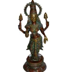   Holding Two Lotus Flowers Brass Hindu Statue 17 Inch