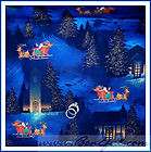   Xmas Holiday Santa Reindeer Sleigh Church Snow Tree Scenic Quilt FQ