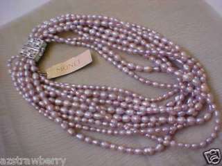MONET 9 STRAND PEARL SILVER TONE CRYSTAL CLASP NECKLACE  