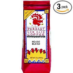 Puroast Low Acid Ground Coffee, House Blend, 12 Ounce Bag (Pack of 3)