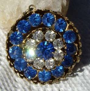 CORO PEGASUS Blue & Clear Rhinestone PENDANT 4 Necklace  