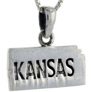 925 Sterling Silver Kansas State Map Pendant (w/ 18 Silver Chain), 13 