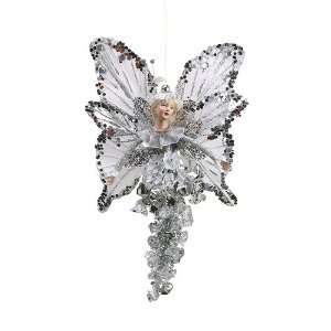  10 Silver & White Glittered & Beaded Fairy Christmas 