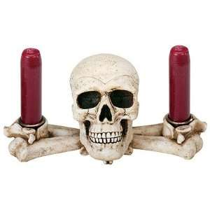 Skull Bones Candle Holder Sculpture Gothic Collectible