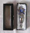 silver metal hand crafted cobalt blue gold starfish wine bottle