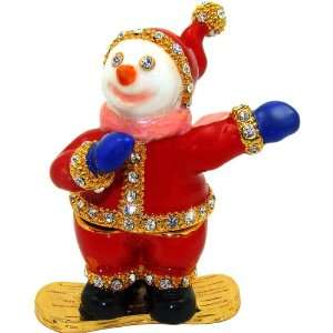   Snowman Handmade Jeweled Enameled Metal Trinket Box Toys & Games