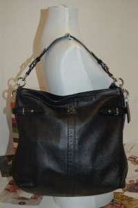 Coach Colette Large Black Leather Shoulder Bag Hobo Python Print Trim 