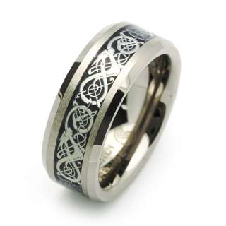 8MM Comfort Fit Tungsten Wedding Band Celtic Dragon Enlaid Ring For 