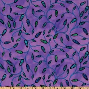  44 Wide Tiffany Wheat Vine Purple Fabric By The Yard 