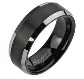   Carbide Mens Black Stripe Beveled Comfort Fit Band Ring Sz 7 15