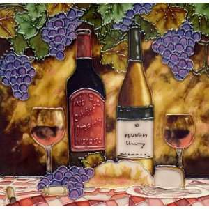   Ceramic Artist Tile With Hanger   Wine Bottles & Glasses (0285) Home